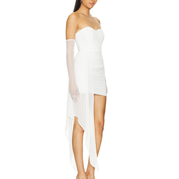 Superdown White Chiffon Mini Dress SMALL Bodycon Gloves Bridal Strapless $92 NEW - Picture 3 of 11